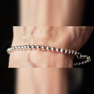 NWOT 925 Stamped Silver Beaded Bracelet, Delicate, 8" Long, Lobster Clasp